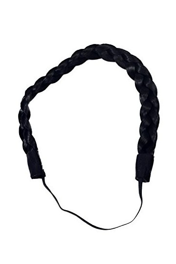 Postiche: serre-tête/bandeau, avec élastique, en cheveux synthétiques tressés, noir YZF-3080-1