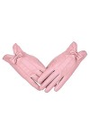 Mocofo Femmes Hommes Écran Tactile Texte Conduite Hiver Chaud Gants en Cuir Couple Coupe-Vent PU Gants, Nœud Rose pour Homme 