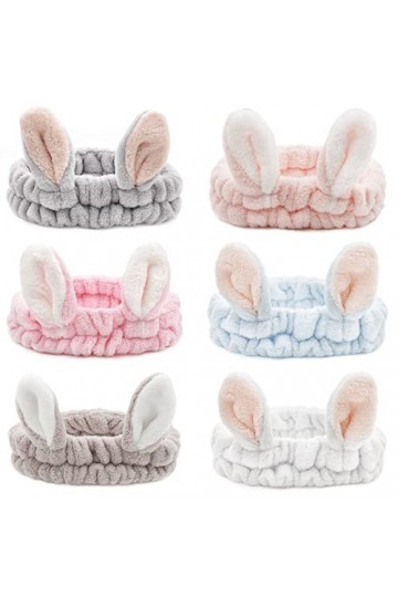 Lot de 6 bandeaux de spa à oreilles de lapin en polaire corail pour femme