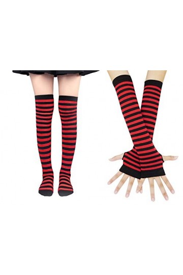 Bienvenu Lot de mitaines chaudes et de chaussettes hautes rayées pour femme, rose clair, taille unique