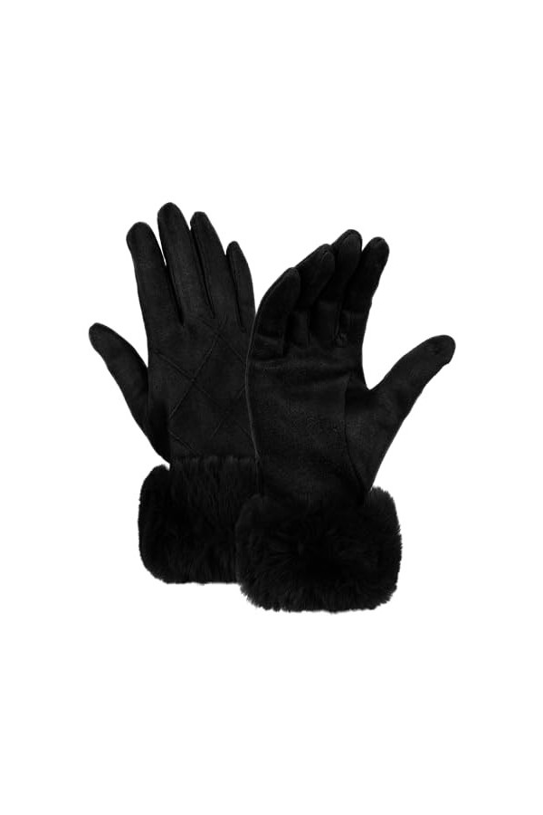 LA HUATE Gants dhiver en daim pour femme - Gants chauds pour écran tactile - Moufles en fausse fourrure pour activités de pl