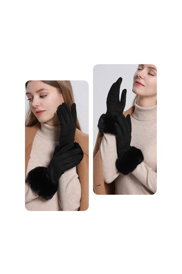 LA HUATE Gants dhiver en daim pour femme - Gants chauds pour écran tactile - Moufles en fausse fourrure pour activités de pl
