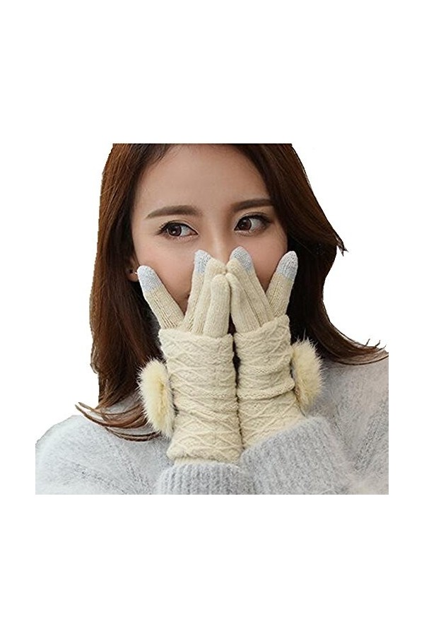 2017 Nouveauté Gants Hiver Femme Mignonne Mitaine Gants à Écran Tactile Avec Doublure Chauffant Décor Adorable Pompon Moufles