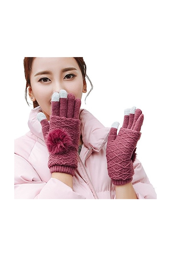 2017 Nouveauté Gants Hiver Femme Mignonne Mitaine Gants à Écran Tactile Avec Doublure Chauffant Décor Adorable Pompon Moufles