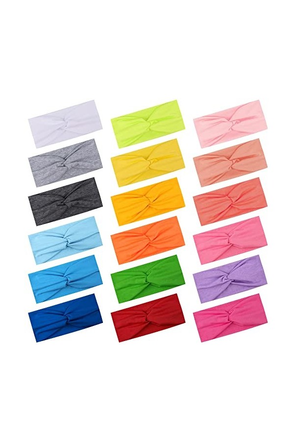 FEQO 18 Pièces Bandeau Cheveux Femme Élastique Bandeau Cheveux Large Serre Tête Croix Noué Bandeaux de Sport Antidérapant pou