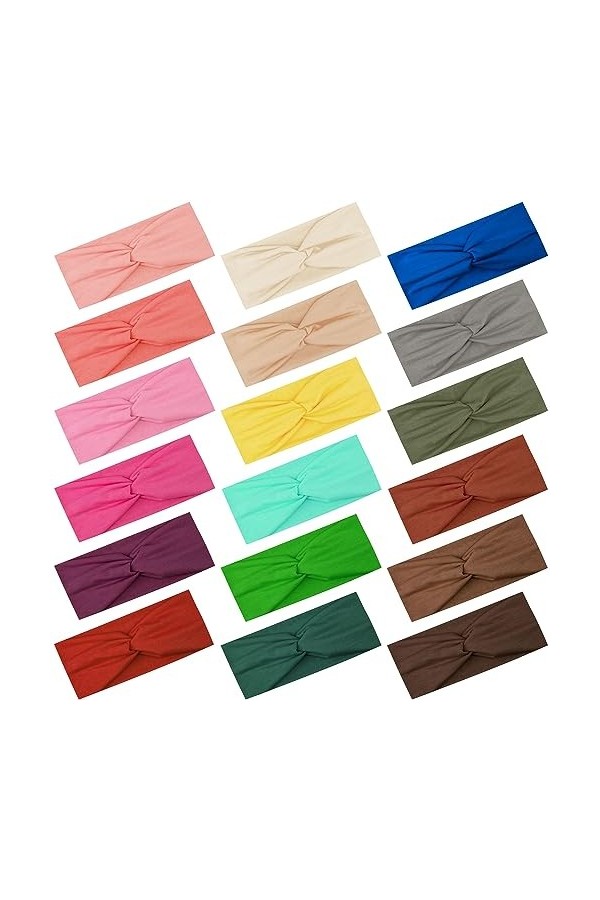 FEQO 18 Pièces Bandeau Cheveux Femme Élastique Bandeau Cheveux Large Serre Tête Croix Noué Bandeaux de Sport Antidérapant pou