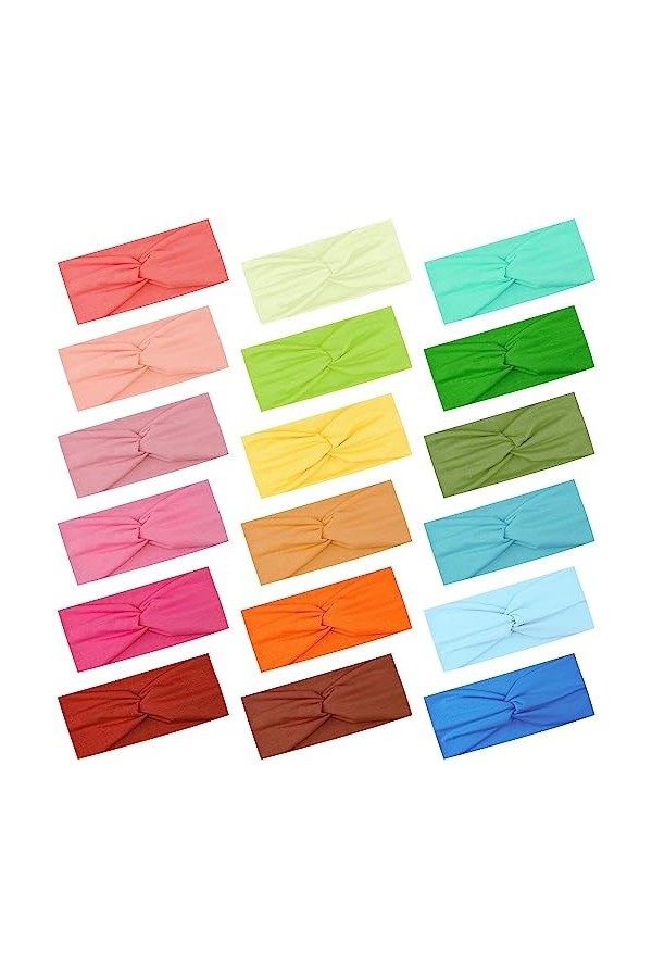 FEQO 18 Pièces Bandeau Cheveux Femme Élastique Bandeau Cheveux Large Serre Tête Croix Noué Bandeaux de Sport Antidérapant pou