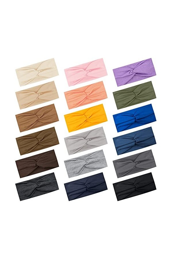 FEQO 18 Pièces Bandeau Cheveux Femme Élastique Bandeau Cheveux Large Serre Tête Croix Noué Bandeaux de Sport Antidérapant pou