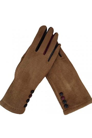 Hiver Femme Simple Couche Chaud Cachemire Plein Finger Button Cyclisme Mitaines Femmes Daim en Cuir Écran Tactile Gants De Co