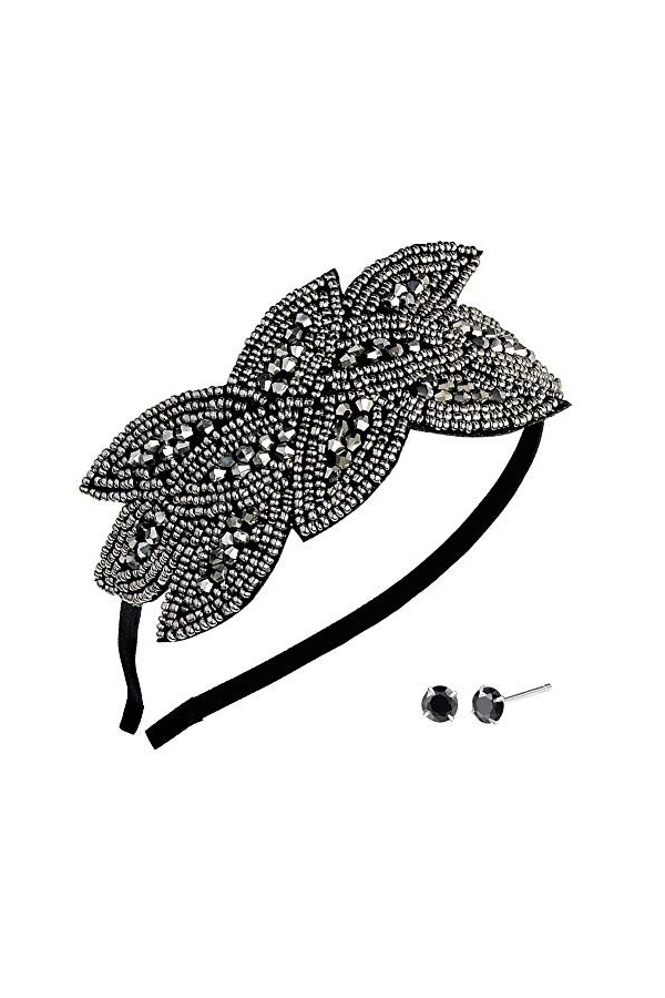 1920s Bandeau, Taille S Gatsby Bandeau Feuille Perles Cristal Vintage des Années 1920 Clapet Bandeau pour Les Femmes 1pcs, av