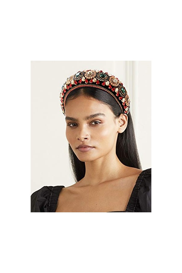 Bandeau rembourré en strass Bejewelled en velours large bandeau de fête pour femmes filles