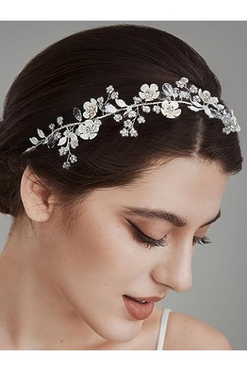 SWEETV argent strass bandeau de mariée, bandeau de mariage, casque de mariée, accessoires pour cheveux pour les mariées, demo