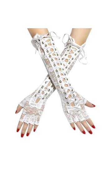 Modis Gants longs sexy en dentelle - Pour lhiver - Longueur du coude - Demi-doigts - Bande sans doigts - En maille - Pour fê