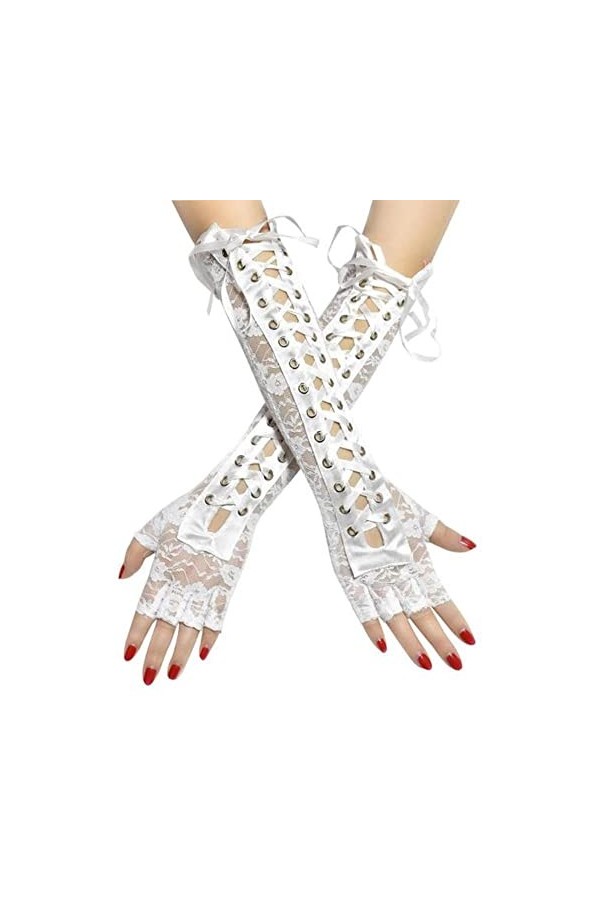 Modis Gants longs sexy en dentelle - Pour lhiver - Longueur du coude - Demi-doigts - Bande sans doigts - En maille - Pour fê