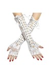 Modis Gants longs sexy en dentelle - Pour lhiver - Longueur du coude - Demi-doigts - Bande sans doigts - En maille - Pour fê