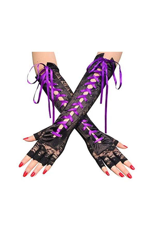 Modis Gants longs sexy en dentelle - Pour lhiver - Longueur du coude - Demi-doigts - Bande sans doigts - En maille - Pour fê