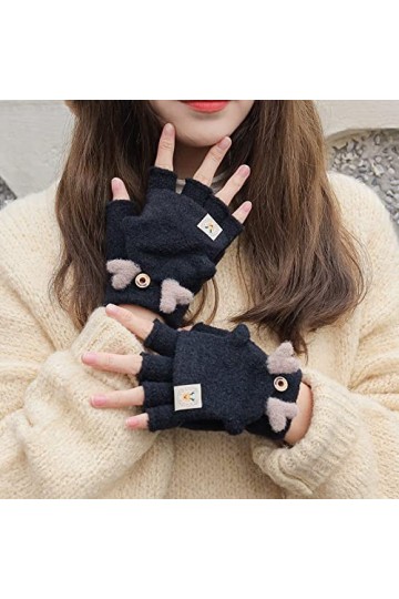 Liyinco Gants sans Doigts en Peluche Colorblock Hiver Mignons, Gants sans Doigts Chauds en Peluche pour Femmes, Gants sans Do