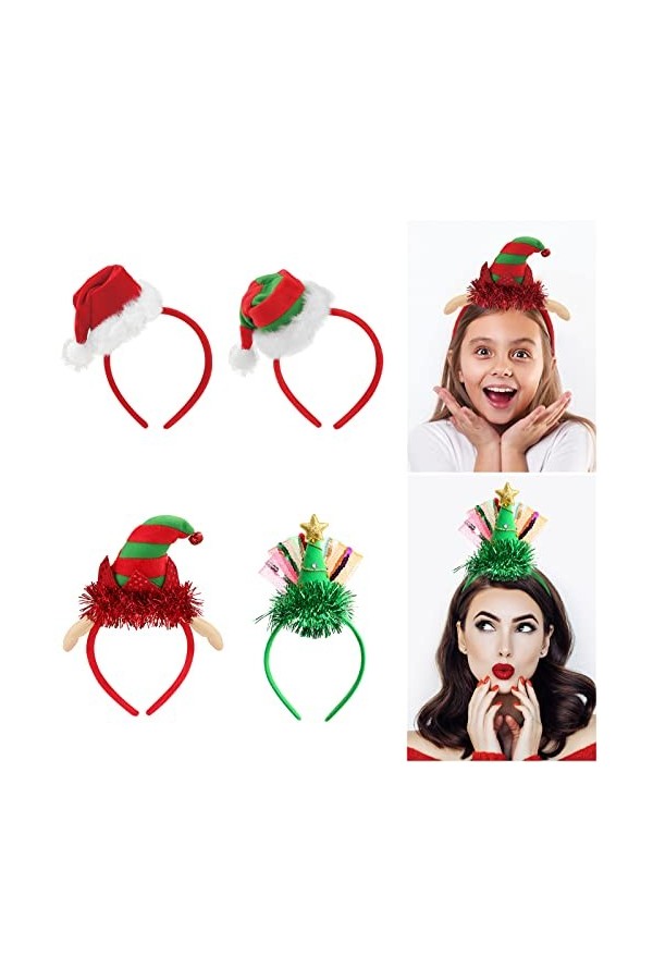 FRCOLOR Lot de 4 bandeaux de Noël avec chapeau de Père Noël pour adultes et enfants