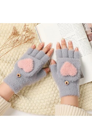 Liyinco Gants sans Doigts en Peluche en Forme de cœur Mignons dhiver, Gants Chauds sans Doigts en Peluche pour Femmes, Gants