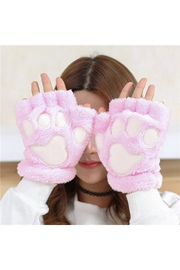 Gants sans Doigts De Patte dours Brodés Mignons pour Femmes, Gants Demi-Doigts À Écran Tactile Chaud Tricotés dhiver, Gants