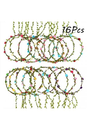 FEPITO 16 Pcs Fleur Couronne Fleur Bandeau Guirlande Floral Couronne Bandeau pour Festival De Mariage Accessoires De Cheveux