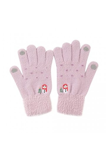 Gants dhiver chauds décontractés en peluche brodée avec motif bonhomme de neige pour femme par temps froid violet, taille u
