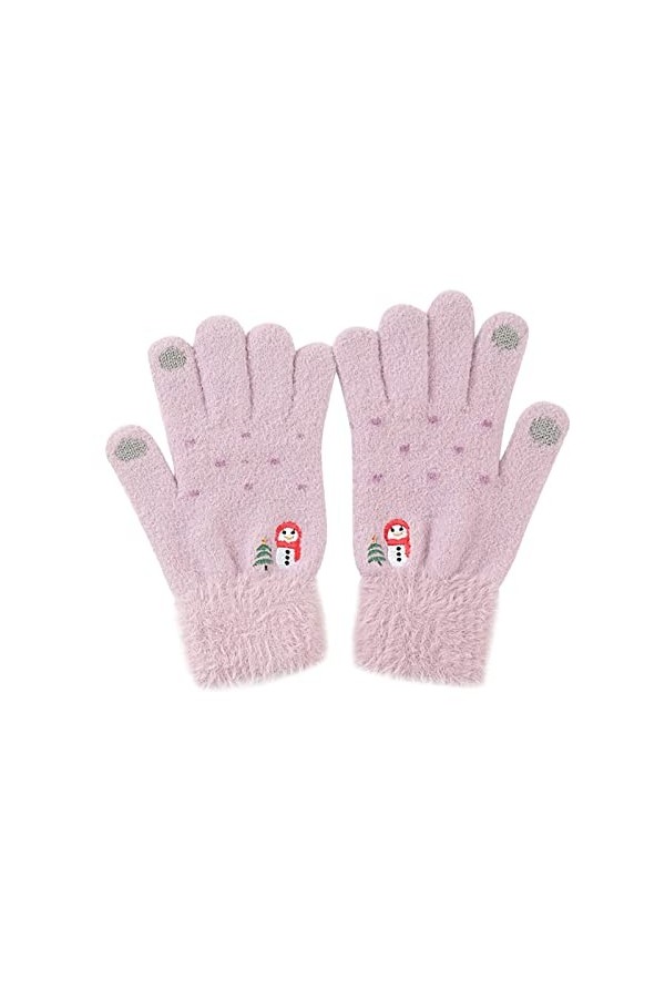 Gants dhiver chauds décontractés en peluche brodée avec motif bonhomme de neige pour femme par temps froid violet, taille u