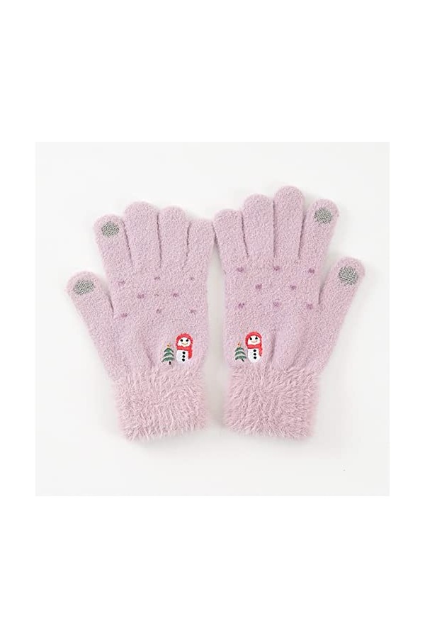 Gants dhiver chauds décontractés en peluche brodée avec motif bonhomme de neige pour femme par temps froid violet, taille u