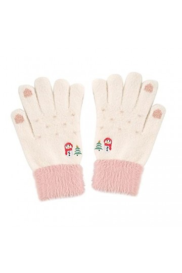 Gants dhiver chauds décontractés en peluche brodée avec motif bonhomme de neige pour femme par temps froid blanc, taille un