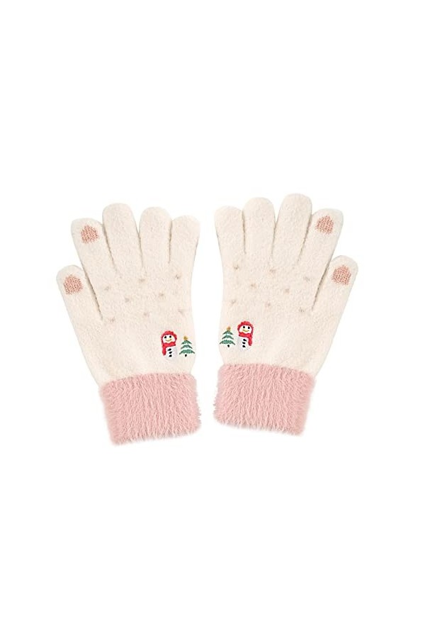 Gants dhiver chauds décontractés en peluche brodée avec motif bonhomme de neige pour femme par temps froid blanc, taille un