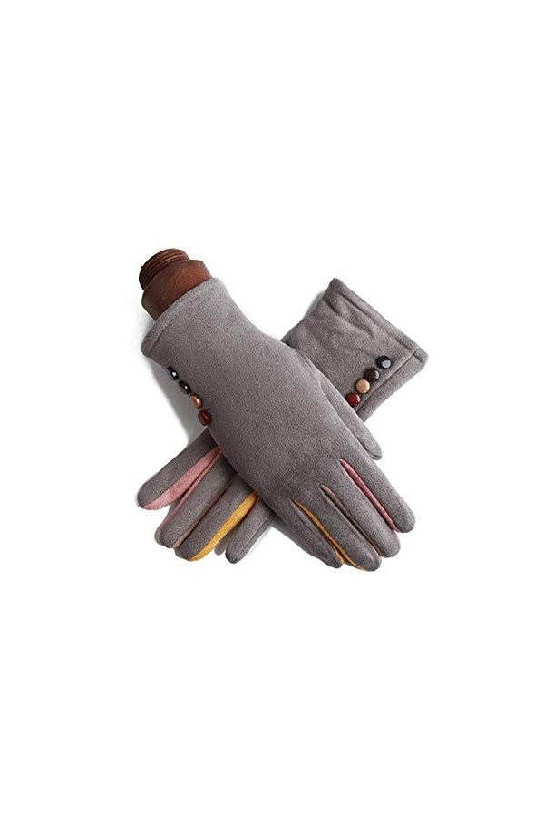 MAPPE Hiver Femme Simple Couche Chaud Cachemire Plein Finger Button Cyclisme Mitaines Femmes Daim en Cuir Écran Tactile Gants