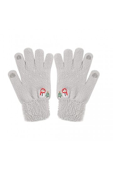Gants dhiver chauds décontractés en peluche brodée avec motif bonhomme de neige pour femme par temps froid gris, taille uni