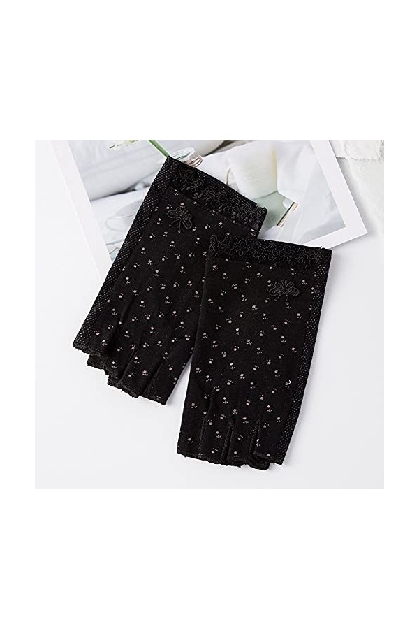 BUNCC Protection solaire élégante Demi-doigts Femme Printemps et été Protection UV Section mince et courte Conduite antidérap