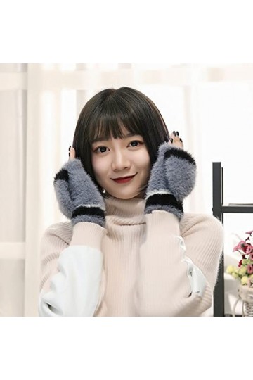 Liyinco Cute Lady Colorblock Gants sans Doigts en Peluche, Gants sans Doigts en Peluche Chauds pour lhiver, Gants sans Doigt