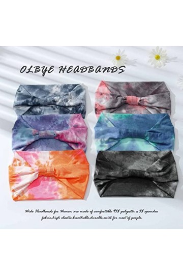 Olbye Lot de 6 bandeaux larges et élastiques avec nœud torsadé pour le sport et le yoga