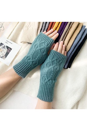 Liyinco Gants sans Doigts Jacquard tricotés Mignons pour Dames, Gants sans Doigts en Peluche Chauds dhiver, Gants Demi-Doigt