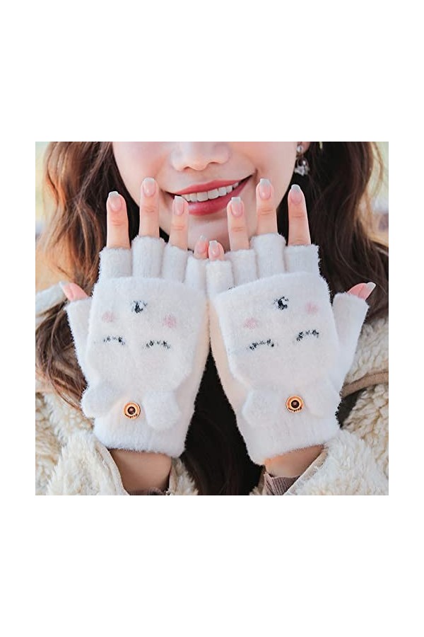 Gants tricotés en Peluche dhiver, Gants Demi-Doigts pour Dames, extérieur, Plus Mitaines Chaudes épaisses en Velours Gants d