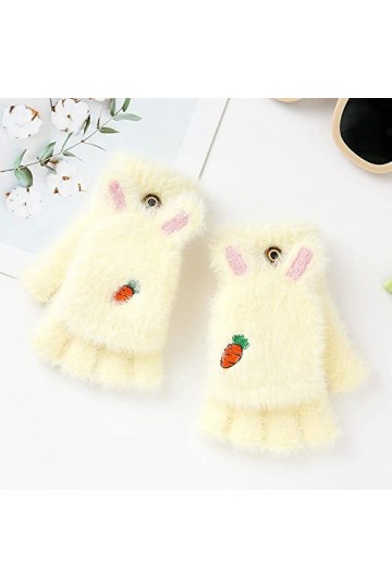 Liyinco Gants sans Doigts dhiver Mignons en Peluche avec Carotte, Gants sans Doigts en Tricot Chaud brodés pour Dames, Gants
