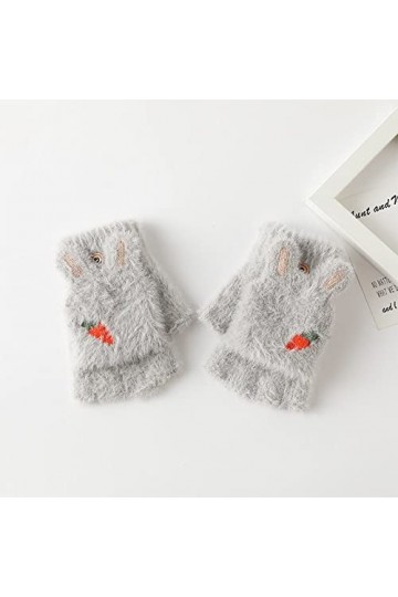 Liyinco Gants sans Doigts Mignons de Carotte de Dames, Gants Chauds sans Doigts de Peluche, Gants Demi-Doigt de Bureau extéri