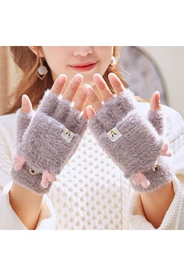 Liyinco Gants sans Doigts dhiver Mignon Elk en Peluche, Gants Chauds sans Doigts en Peluche pour Dames, Gants Chauds sans Do