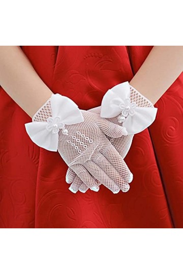 Modis Gants en dentelle avec nœud en maille et perles pour fille, fournitures de fête, anniversaire, cérémonie, couronnage, a