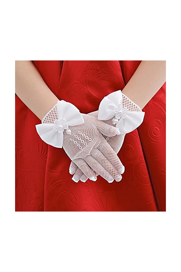 Modis Gants en dentelle avec nœud en maille et perles pour fille, fournitures de fête, anniversaire, cérémonie, couronnage, a