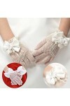Modis Gants en dentelle avec nœud en maille et perles pour fille, fournitures de fête, anniversaire, cérémonie, couronnage, a
