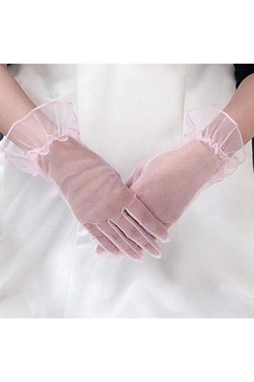 Modis 1 paire de gants en dentelle pour femme - Gants courts en tulle - Gants extensibles - Feuilles de lotus - Moufles noire