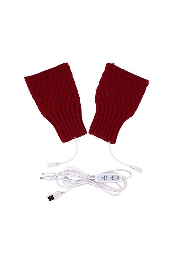 Gants en cuir pour homme femme ordinateur portable - Moufles chauffantes par USB - Gants dhiver chauds tricotés