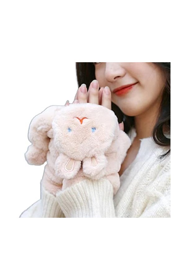 Mitaines dhiver chaudes en forme de lapin pour garder au chaud, Café au lait., Taille Unique