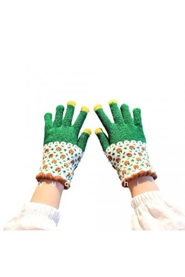 Liyinco Gants Thermiques Tricotés, Gants dhiver Tricotés épais en Peluche pour Femmes à Cinq Doigts, Belle Pastorale Floral 