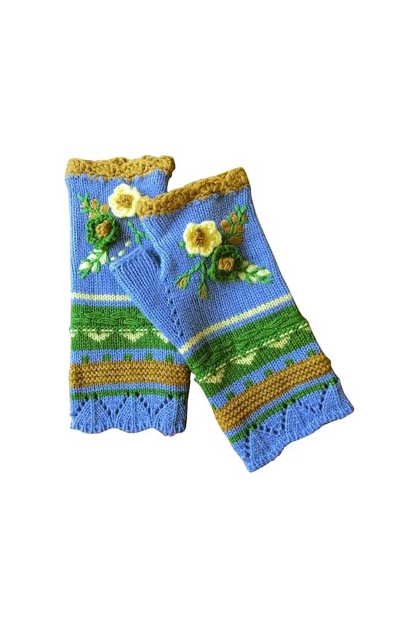 Mitaines sans doigts avec trou pour le pouce - Gants dhiver tricotés sans bouts des doigts - Chauds au crochet, jaune, taill