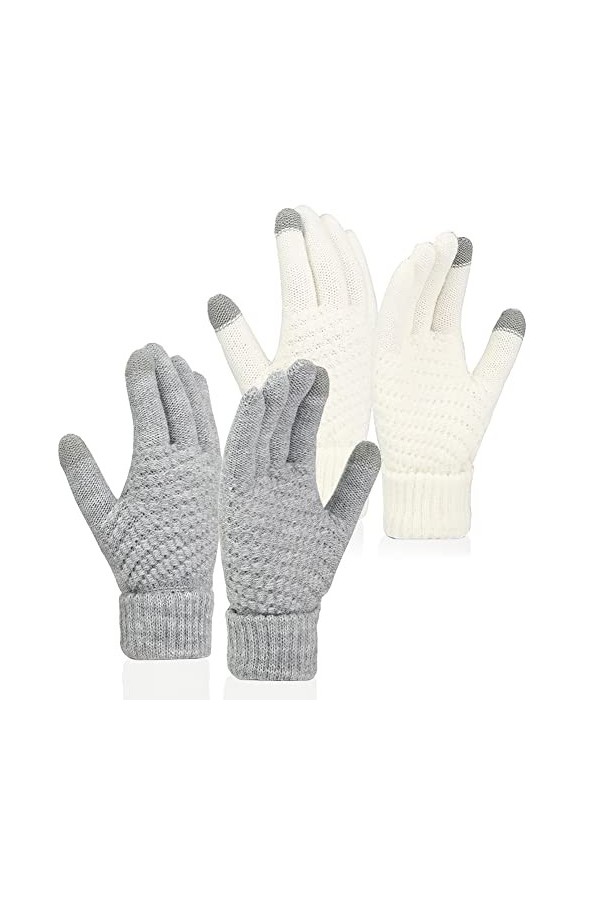 meioro Gants Dhiver pour Femmes avec Écran Tactile,Gants en Tricotés Tactile avec Doublure Polaire,Gants Thermiques avec Poi
