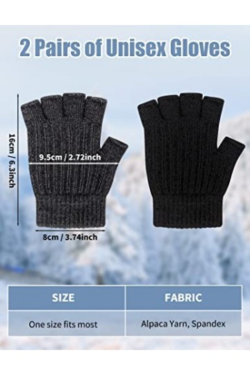 Kiiwah 2 Paires Gants dHiver Demi-Doigts Mitaines Extensibles Gants sans Doigts pour Hommes et Femmes